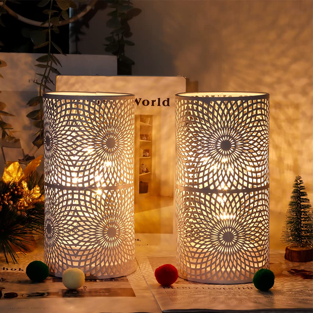 Set of 2 White Table Metal lamp Battery Powered,Cordless Accent Light with Edison Style Bulb battery operated. Great for Weddings,Parties,Patio,Events for Indoors/Outdoors.