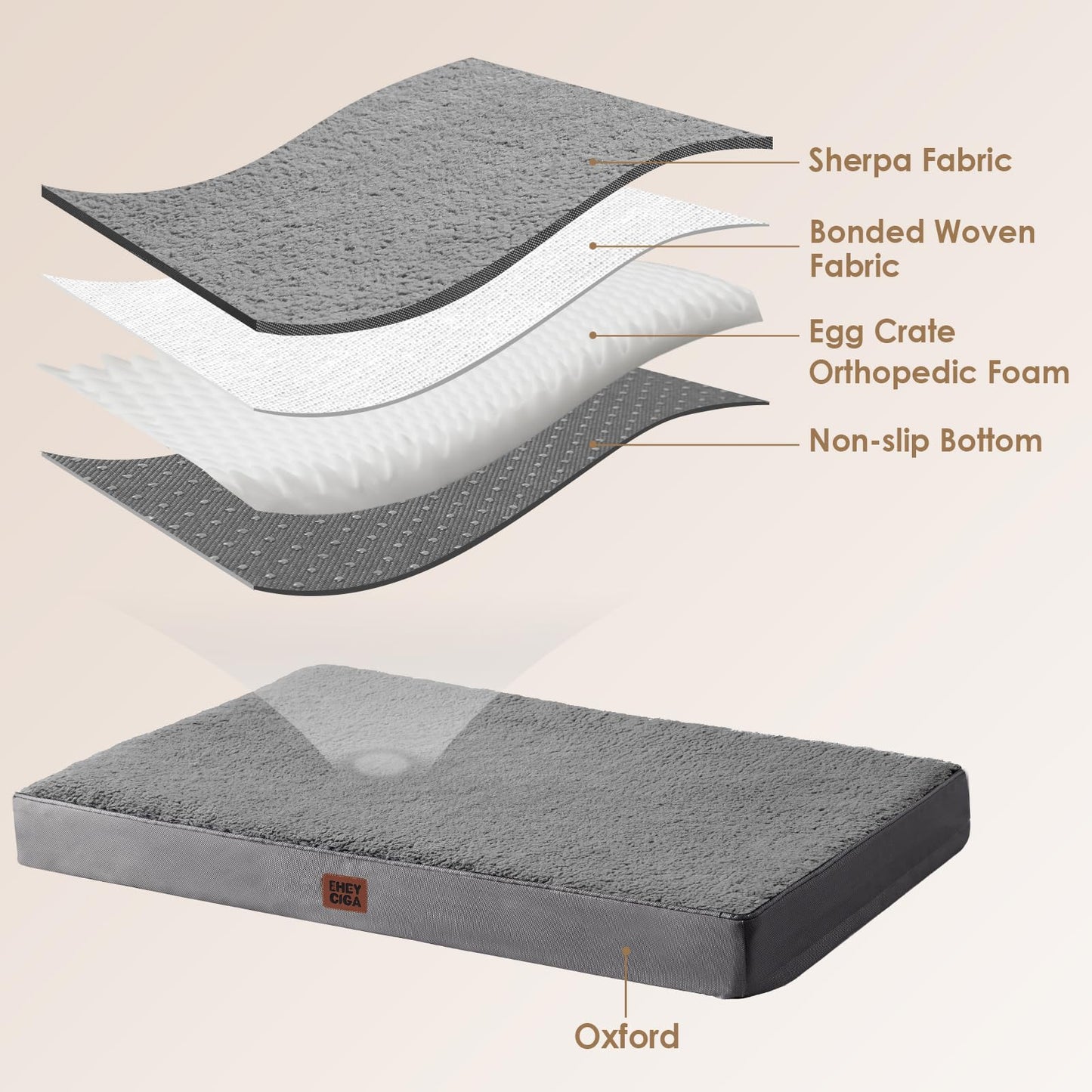 EHEYCIGA XXL Dog Bed, Orthopedic Dog Crate Beds for Jumbo Dogs, Washable Giant Puppy Mattress with Removable Cover and Non-Slip Bottom, Pet Bed with Foam