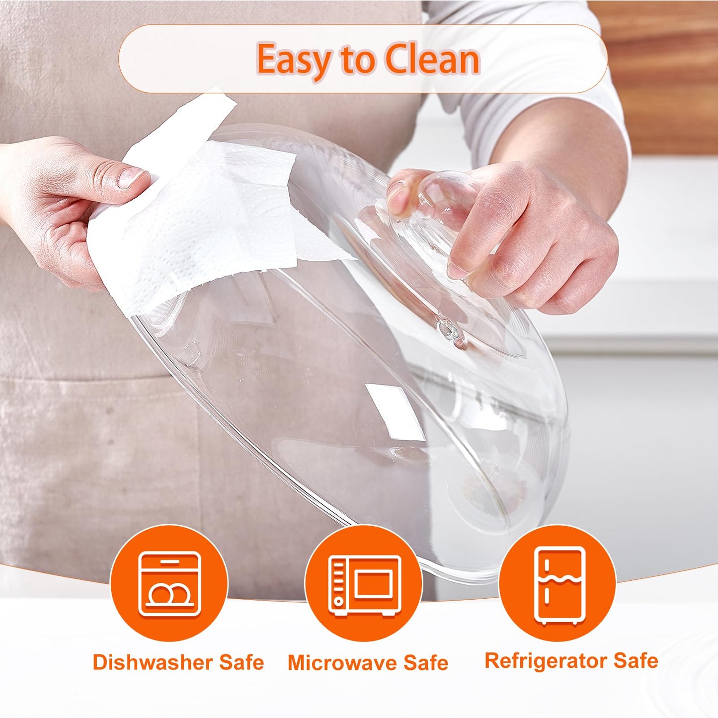 10 Inch Borosilicate Glass Microwave Splatter Cover for Food, All Glass Tall Splatter Guard Microwave Plate Light Serving Dish Covers Lid with Handle for Heating Food