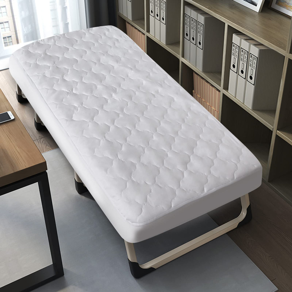 Cot Mattress Pad Waterproof, Quilted Cot Size Mattress Pads Protector Cover 30" X 75" Fitted for Narrow Twin/Camp Bunk/Rvs Bunk/Guest Beds, Soft Breathable Microfiber Topper, White (Cover Only)