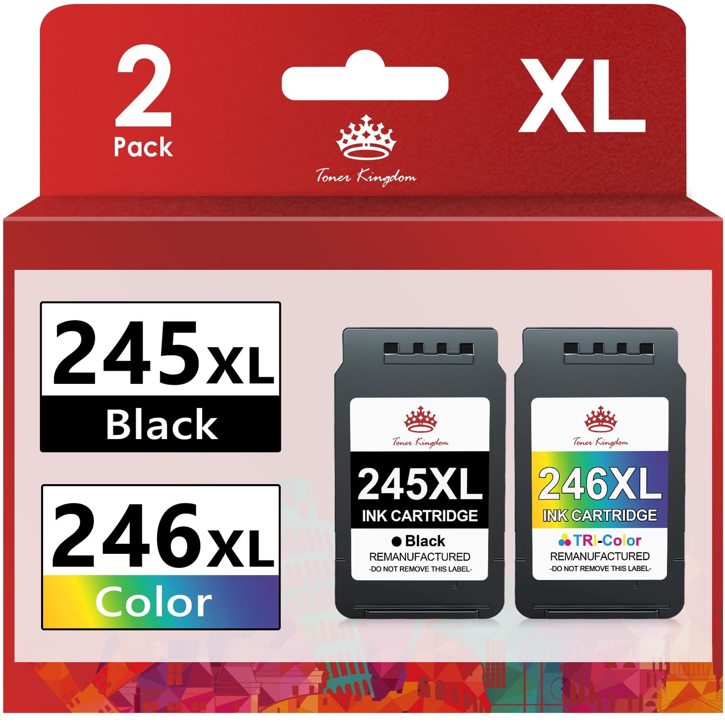 Toner Kingdom 245XL 246XL Ink Cartridges Replacement for Encre Canon 245 246 XL PG-245XL CL-246XL Compatible with Canon TS3420 TS3400, PIXMA MX490 MX492 MG2520 MG2922 TR4520 Printer, Black and Color
