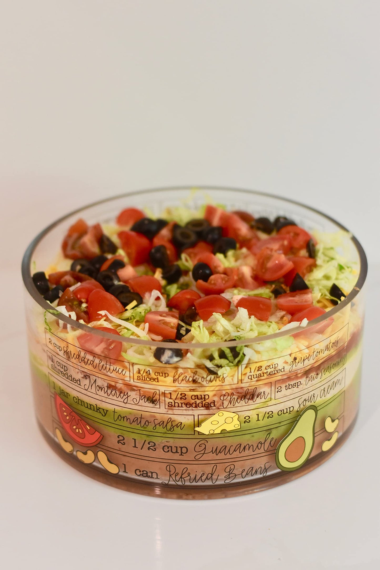 Mud Pie Glass Ingredients Bowl Set, 7 Layer Dip, bowl4" x 8" dia | spoon 6"
