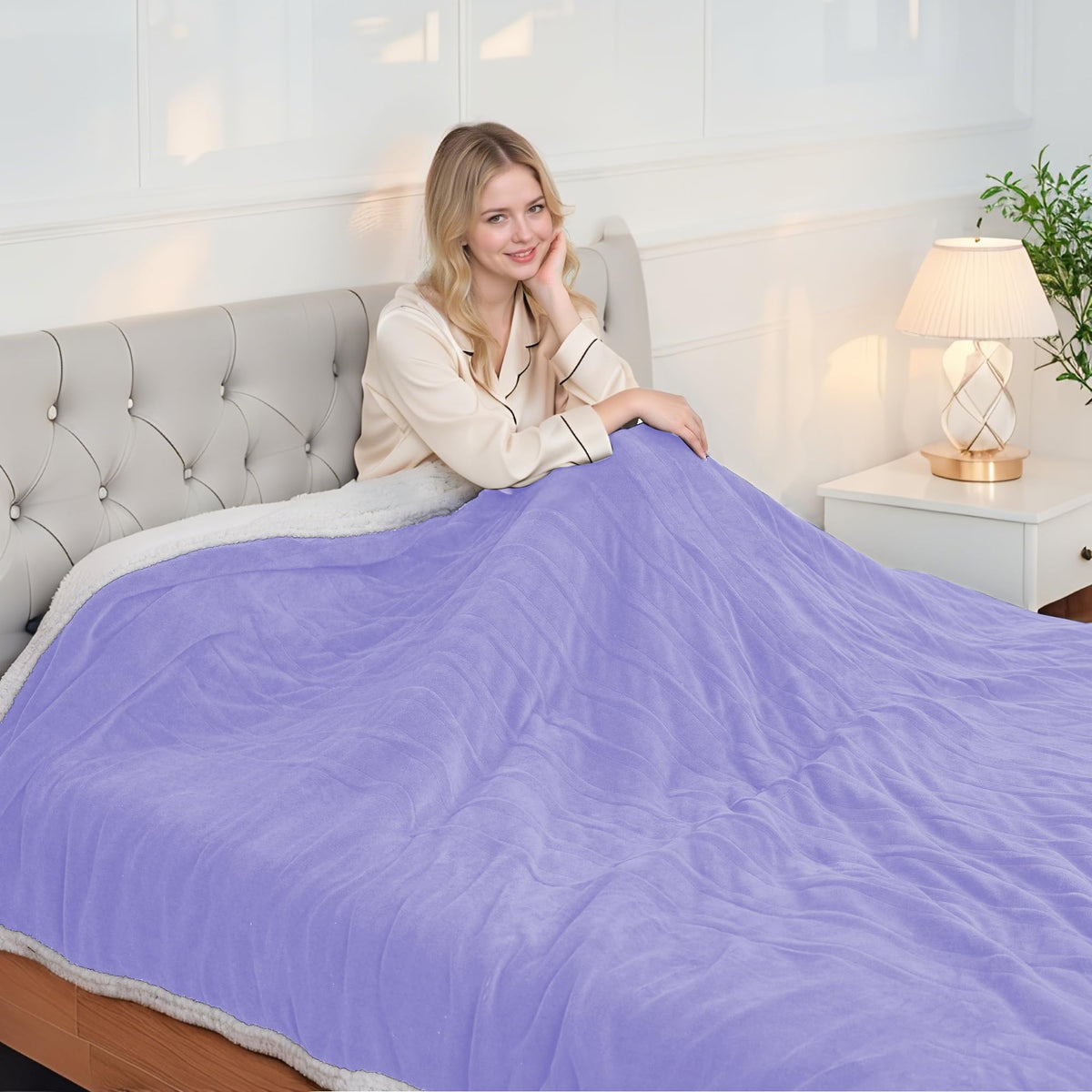 Full Size Electric Heated Blanket 72"x84", 4 Heat Modes,10H Auto Off,Soft Microplush & Sherpa Fabric,Overheat Protection,No Central Heating,Dual Bed Sofa Use,Washable,Winter Gift,Light Purple