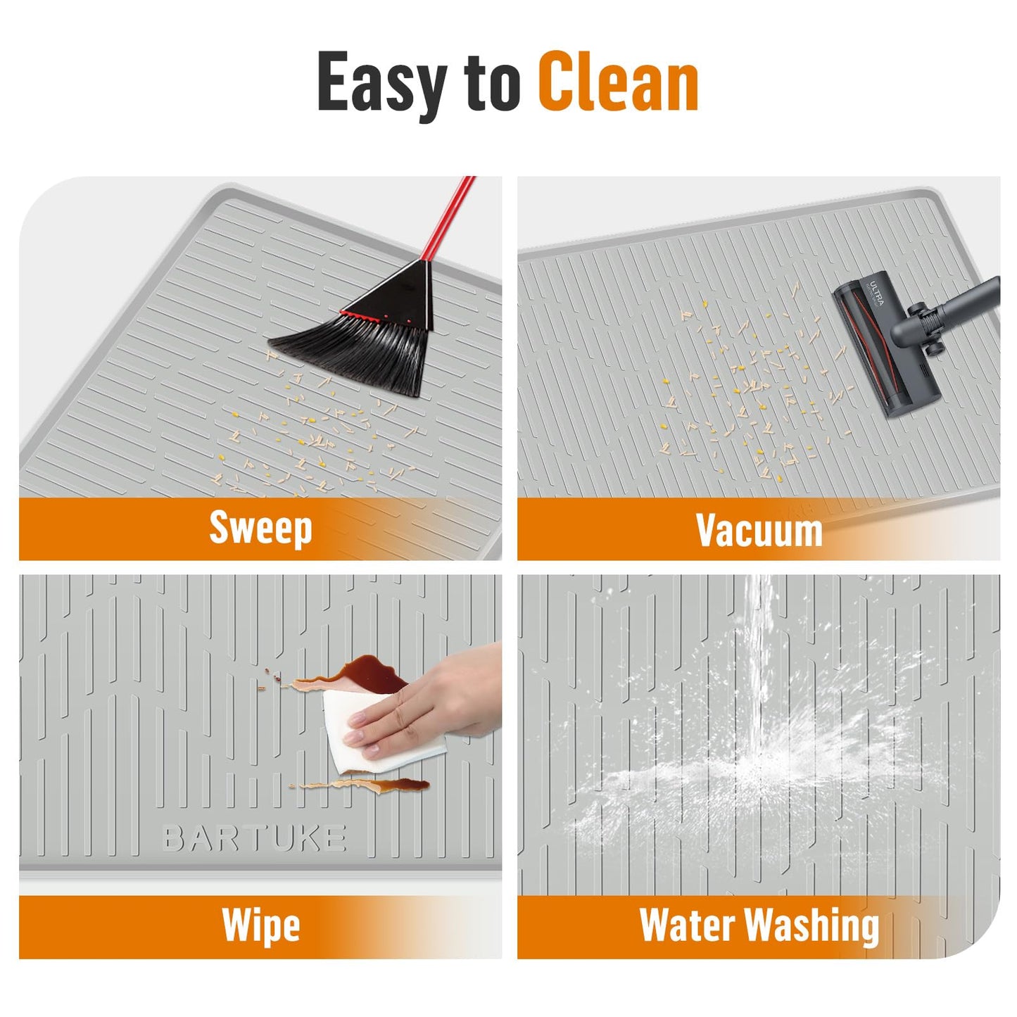 Bartuke Silicone Cat Litter Mat, 24" x 24" Large Cat Litter Box Mat Litter Trapping Mat for Scatter Control, Waterproof, Soft on Kitty Paws, Clean Floor (Grey)