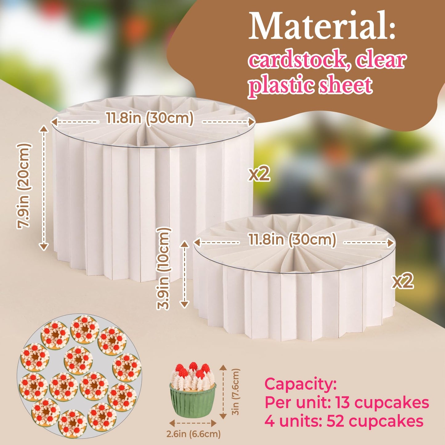 PUERSI 4 Pack Buffet Risers, Foldable Food Display Risers for Party, Display Stands for Food, Cake Cupcake Stands, Riser Display Stand for Desserts, Food, Jewelry - White