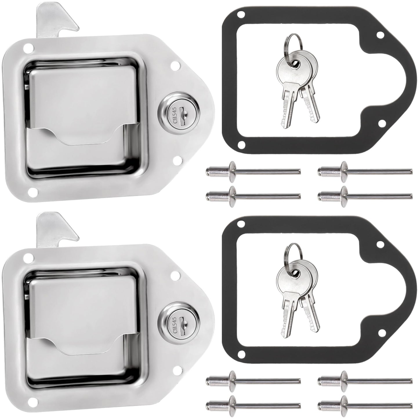 Elsjoy Set of 2 Truck Tool Box Latch, Stainless Steel Trailer Toolbox Latch Replacement, RV Paddle Handle Latch Tool Box Lock with Keys & Rivets for Truck RV Trailer Door UTV ATV Toolbox