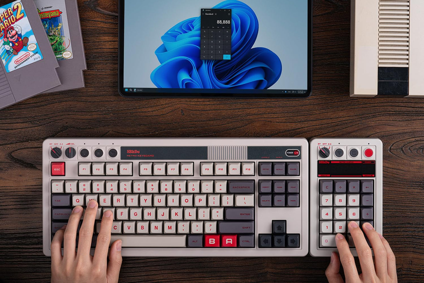 8BitDo Retro 18 Mechanical Numpad, Supports Calculator Mode, Bluetooth/2.4G/Wired Numpad for Windows and Android - N Edition