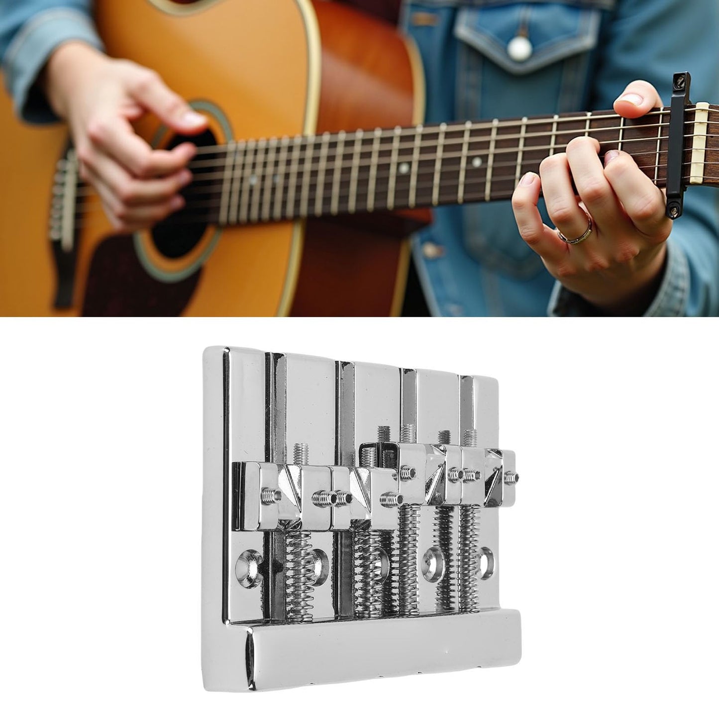 4 String Bass Bridge, High Mass Zinc Alloy Electric Bass Guitar Bridge with 19mm String Spacing for Universal Fit Enhanced Sustain