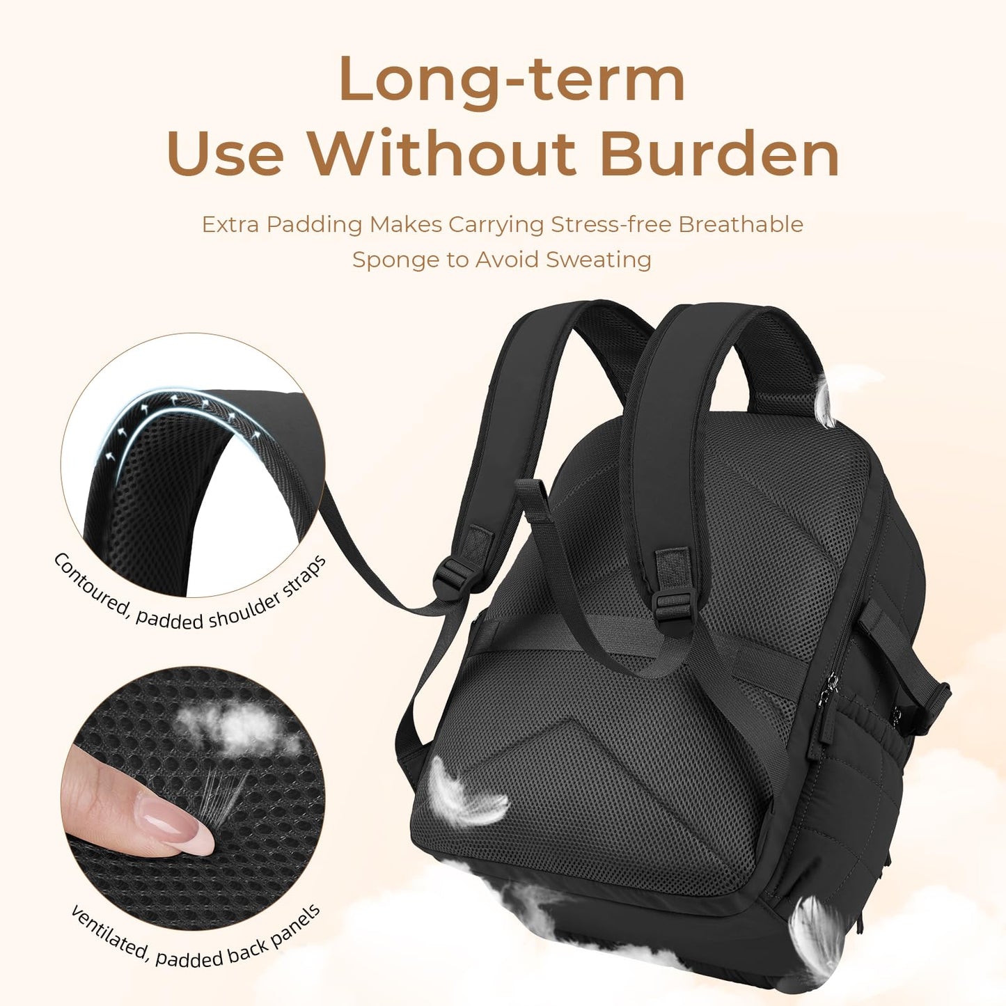 CLUCI 17.3 Inch Laptop Backpack for Women Anti Theft Travel Puffer Quilted Backpack Water Resistant College bag with RFID (Black)