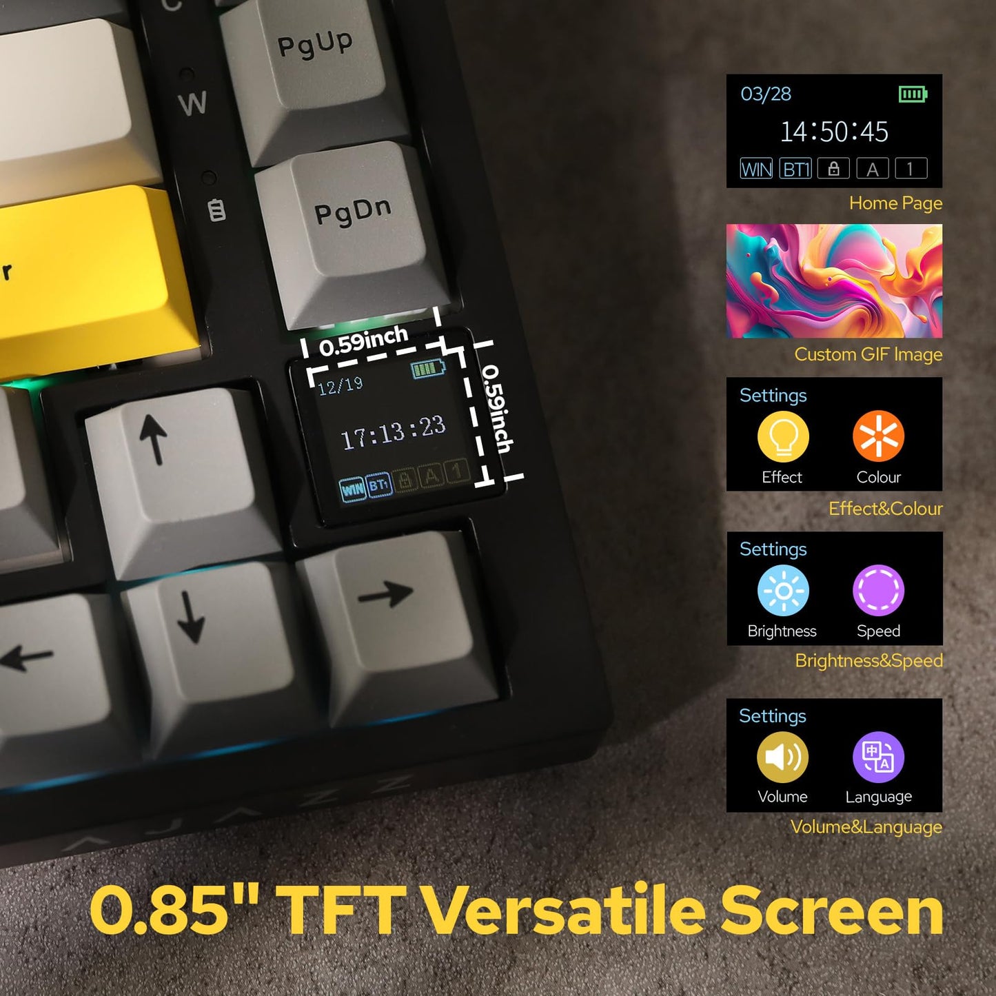 EPOMAKER Ajazz AK820 Pro 75% Gasket-Mounted Mechanical Keyboard with TFT Screen, 3 Modes(Bluetooth 5.1/2.4G Wireless & Type-C), Sound Dampening Foams, RGB (Grey, Ajazz Flying Fish Switch)