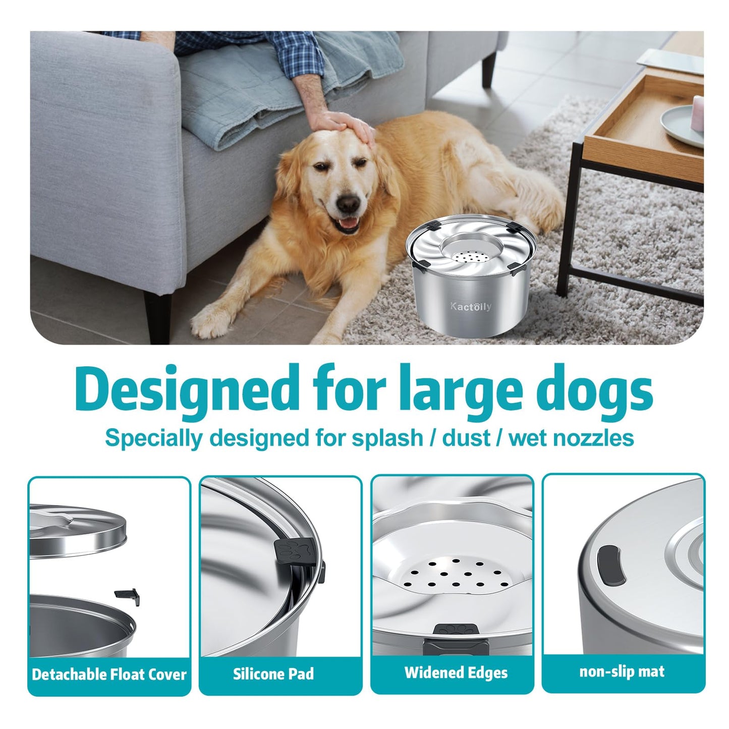 5.6L No Spill Dog Water Bowl, 1.5 Gallon Slow Water Bowl for Dogs, Spill Proof Slow Water Bowl for Messy Drinkers, Stainless Steel Dog Bowl with Anti-Slip Mat