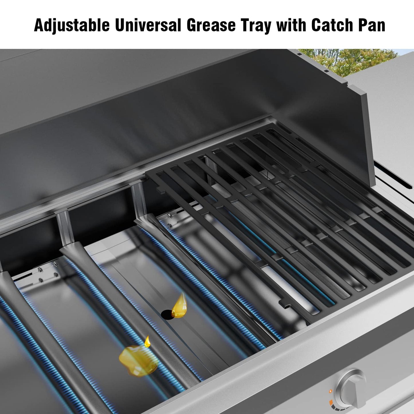 Universal Grease Tray with Catch Pan-Adjustable Stainless Steel Grill +Drip Pan Replacement Parts for Dyna Glo, NEXGRILL, Backyard, BHG, Expert, Kenmore, Uniflame and More