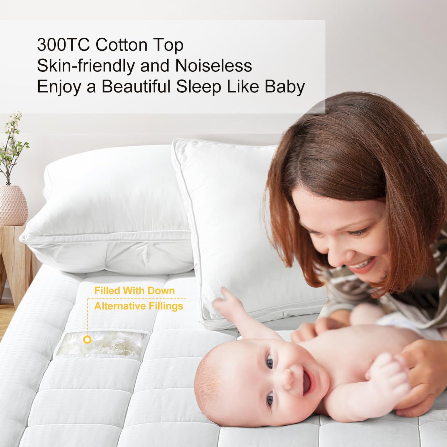 EASELAND Queen Size Cooling Mattress Pad Pillow Top Mattress Cover Quilted Fitted Mattress Protector Cotton Top Stretches up 8-21" Deep Pocket Mattress Topper (60x80 inch, White)