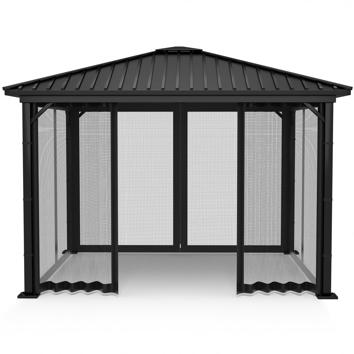 Mosquito Net Screen Walls for Outdoor Gazebo Canopy, 4-Panel with Zipper, Patio Tent Netting (Black, 10 * 10 FT)