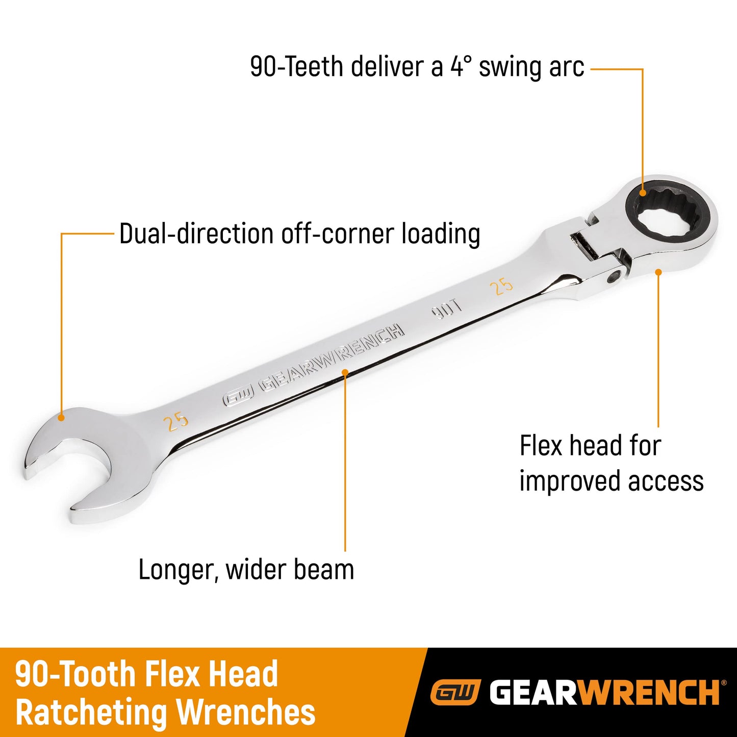 GEARWRENCH 7/8" 4 Degree Swing Arch 12 Point Flex Head Ratcheting Combination Wrench - 86751