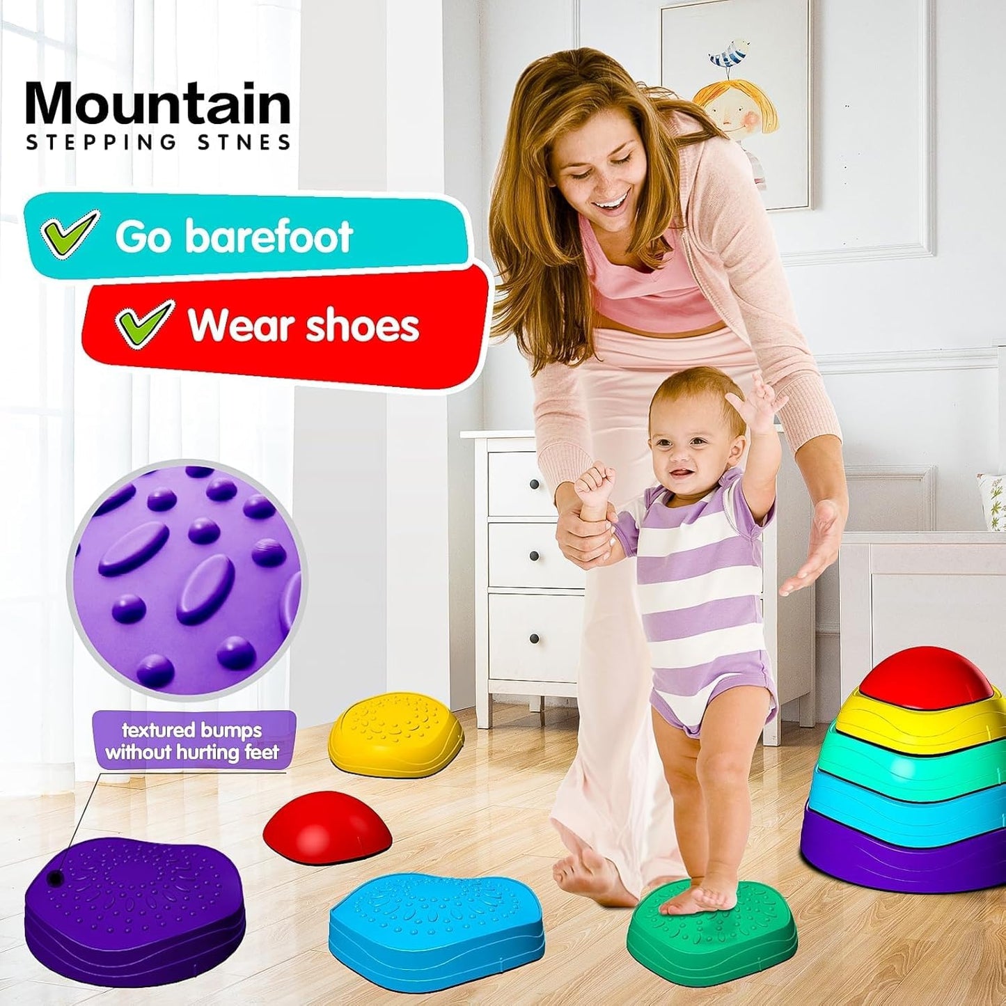 Kids Balance Board Stepping Stones – 6-Piece Non-Slip Obstacle Course for Toddlers 18M+, Sensory & Motor Skill Development, Indoor & Outdoor Play, Durable & Portable