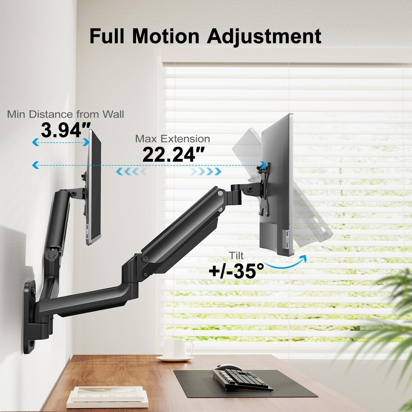HUANUO Dual Monitor Wall Mount up to 32-inch Screens, Wall Monitor Mount with Design System, Height-Adjustable/Tilt/Swivel/Rotate, Dual Monitor Mount Holds 17.6 lbs, VESA 75 or 100mm