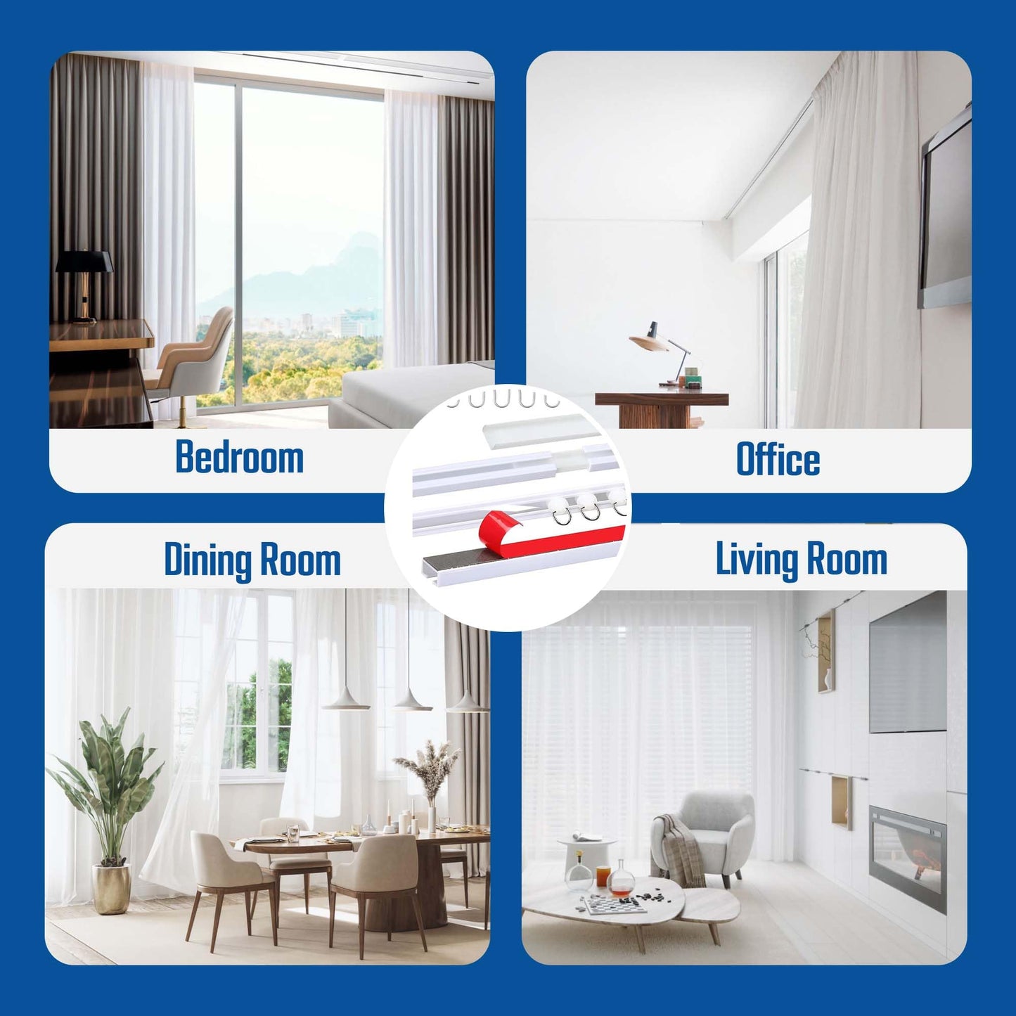 UrbanRed Self Adhesive Curtain Track (3 Meter, 9.8FT) for Smooth Ceiling Or Wall - No Drill, Screws, Ceiling Curtain Track, Curtains Rod, Ceiling Mount, Adhesive Curtains Rod (Non-Flexible)