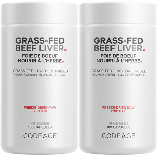 Codeage Grass Fed Beef Liver Supplement - Freeze Dried, Non-Defatted, Desiccated Beef Liver Glandulars Bovine Pills - Liver Health Foods Meat - Argentina Beef Vitamins For Liver - Non-GMO - (2 Pack)