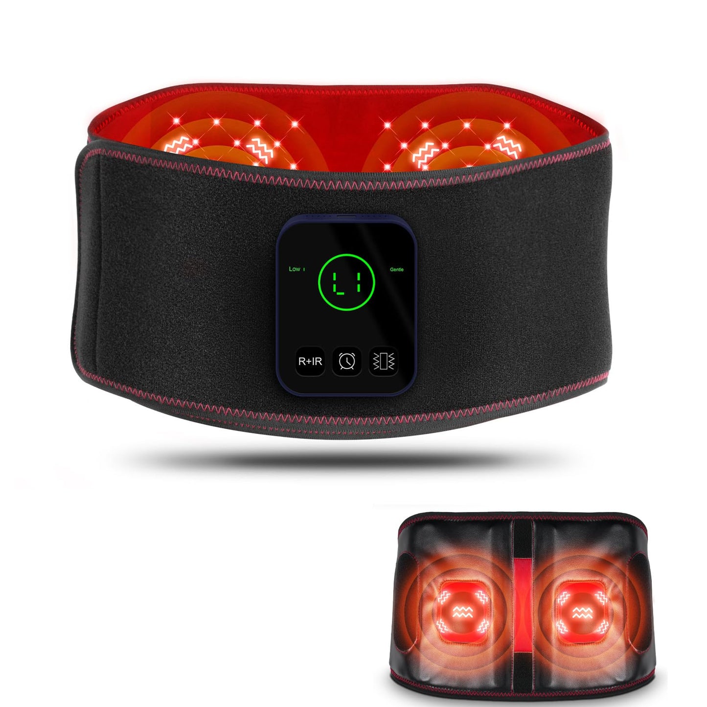 Cordless Red Light Belt, Portable Near-Infrared LED Light Waist Belt, Adjustable Wrap, Wearable Pad with Timing, 3 Vibration Modes, 5000 mAhfor Back Knee Hands Feet (Black G)