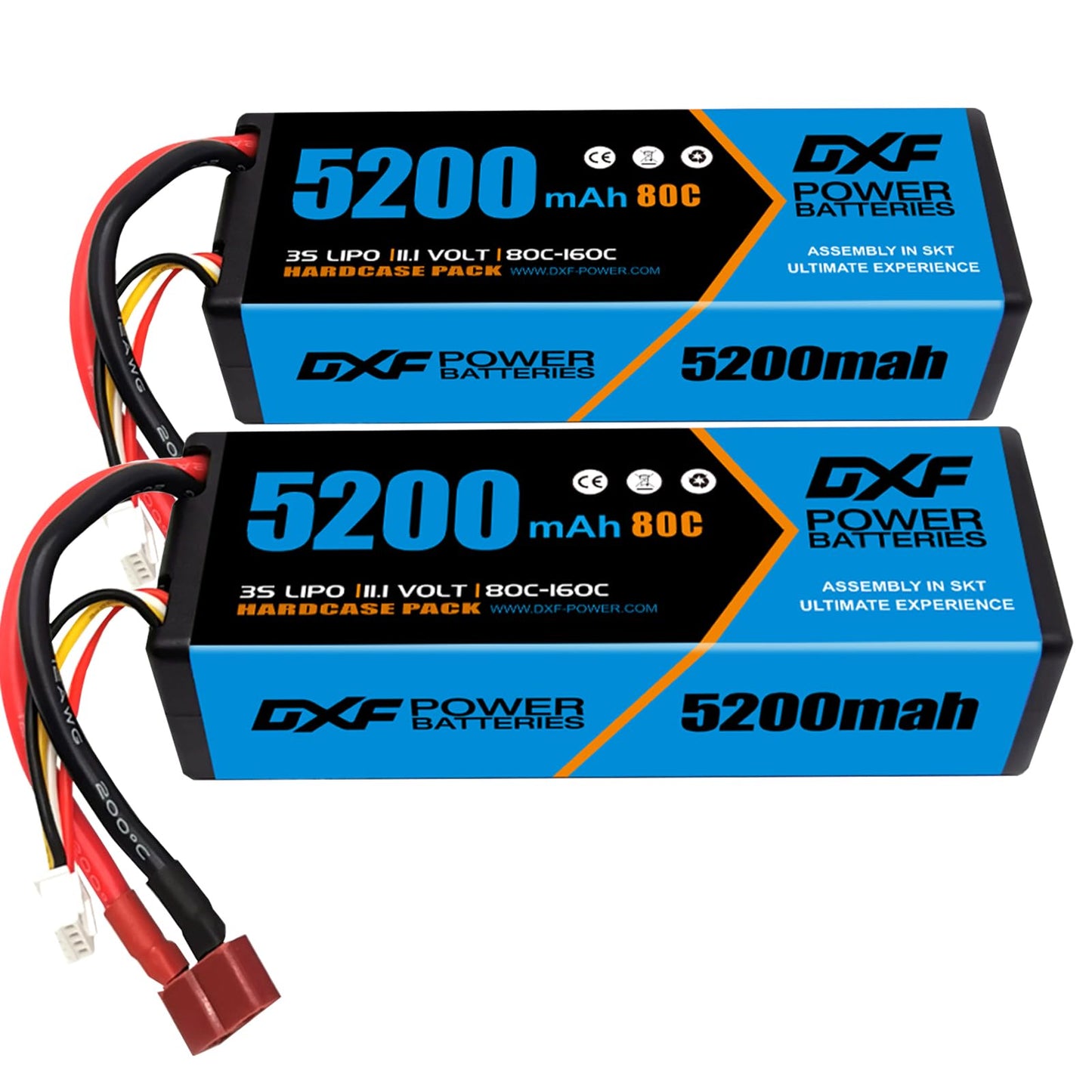 DXF Premium 3S 3s lipo Battery 5200mAh 11.1V 80C Hard Case Deans/T Plug LiPo Battery for RC Car, Boat, Truck, rc Tank Racing Models - 2 Pack