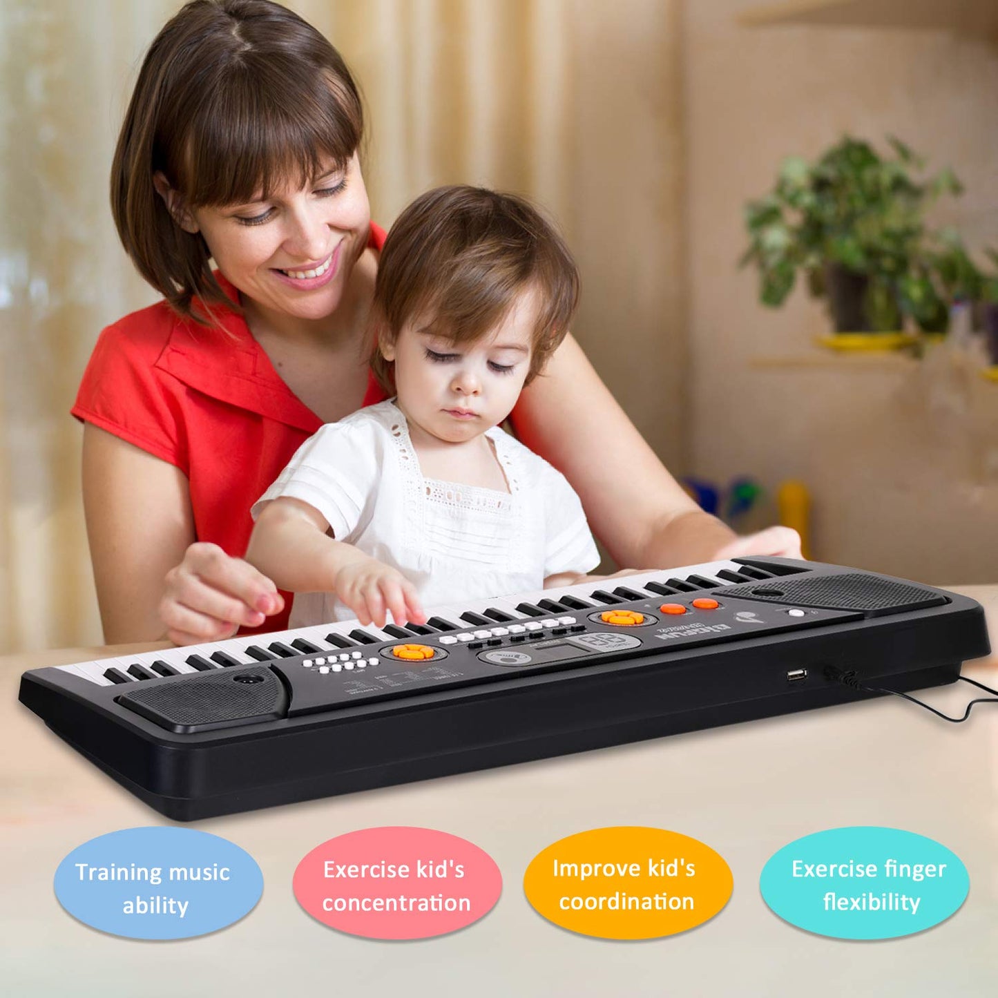 Electronic Piano Keyboard 61-Key Kids Pianos with LED Screen Protable Kid Keyboard with Microphone Musical Instrument Toys Gift for Boys Girls