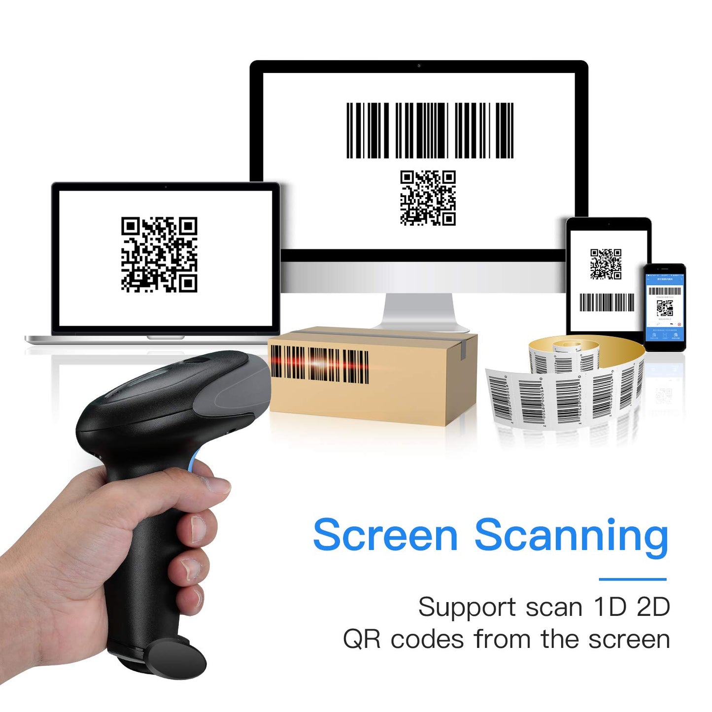 Eyoyo 1D 2D USB Wired Barcode Scanner with Stand, Handheld Scanner for Inventory Management, Portable Bar Code/QR Code Reader Screen Scanning Auto Sensing- Handsfree Scanner