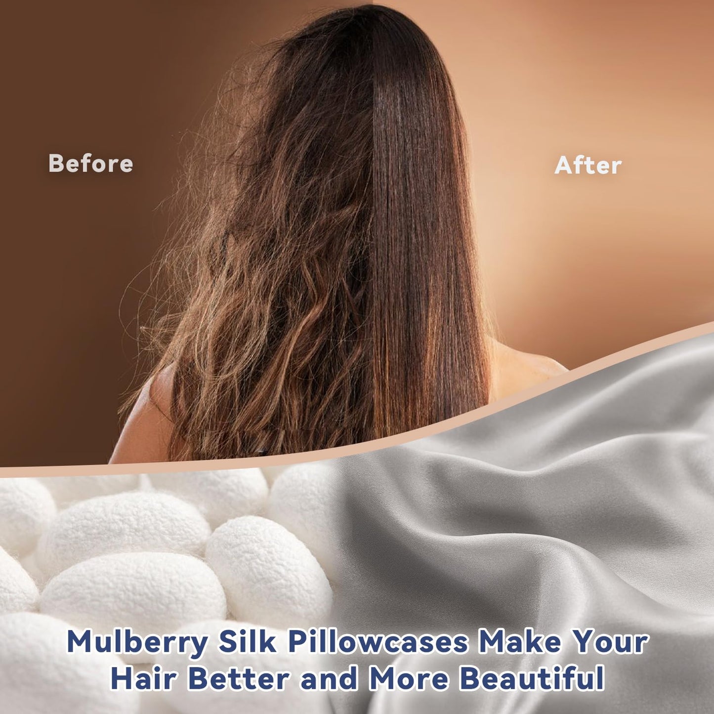 100% Mulberry Silk Pillowcase Pure,21 Momme Both Side Real Silk Pillowcases Hidden Zippered Slip Silk Pillowcase Hypoallergenic Soft Breathable for Hair, Skin and Good Sleep（Grey, Queen: 20"x30"）