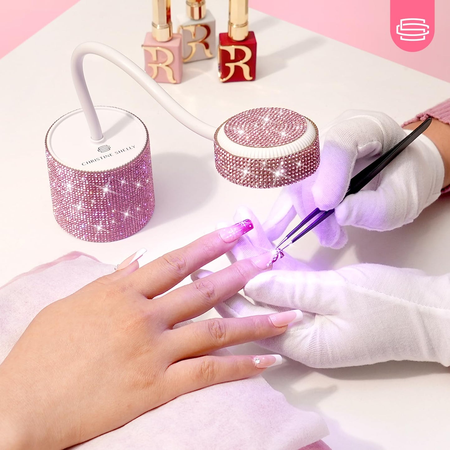 CHRISTINE SHELLY UV LED Nail Lamp, Mini UV Light for Gel Nails Polish, Rechargeable LED Flash Cure Nail Dryer, Quick Drying Goosenecks UV Nail Lamp for Home Nail Salon DIY Manicure, Pink Diamond