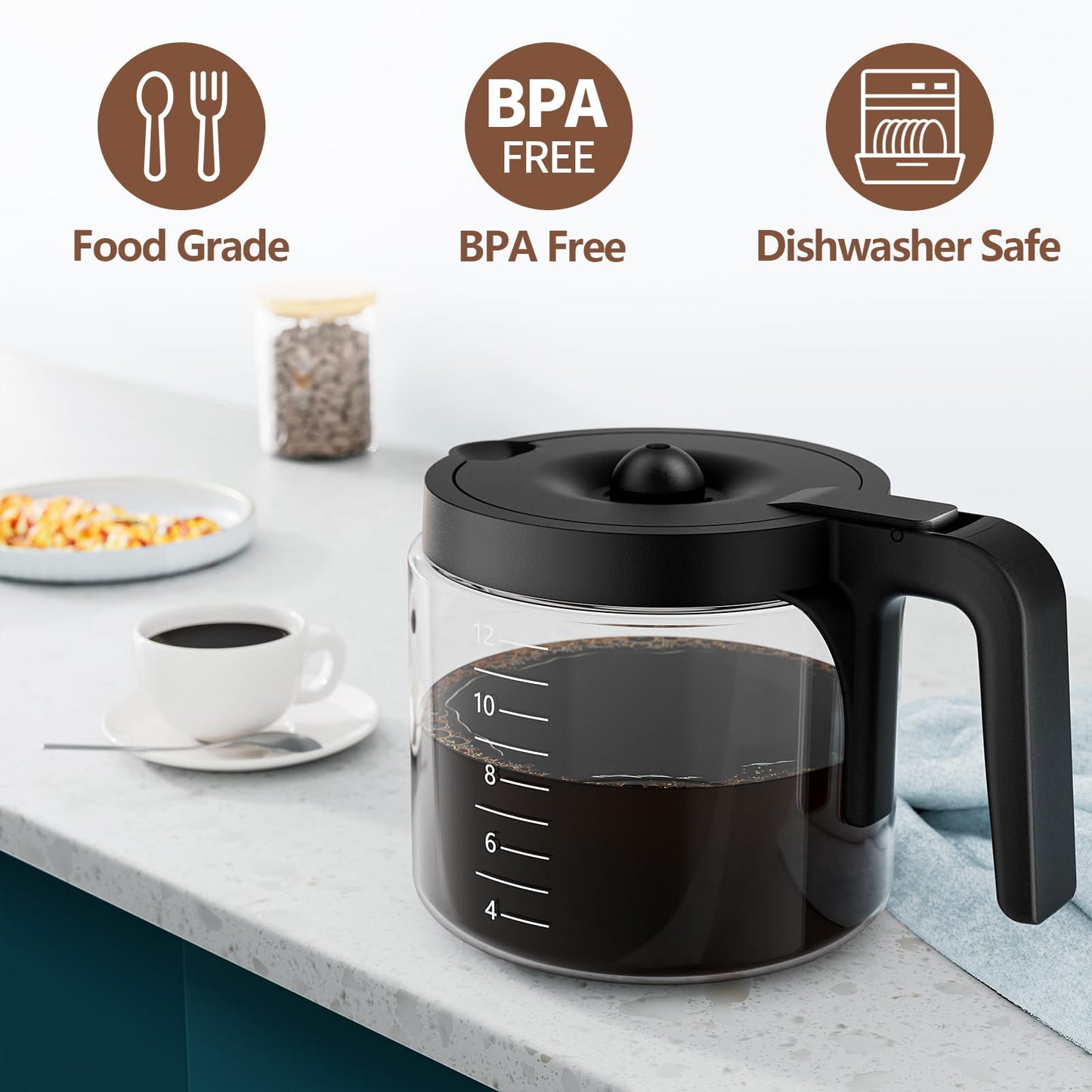 12 Cup Coffee Pot Replacement Only Compatible with Keurig K-DUO 5100 Coffee Machine, Carafe Replacement for K-DUO 5100, Durable & Reliable to Restore Brewer Performance