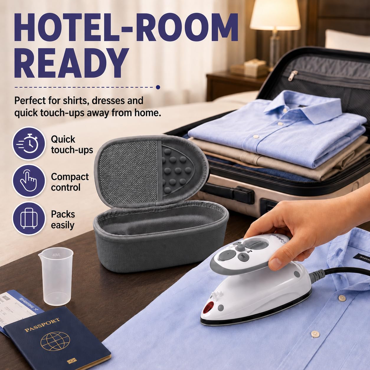 The Quilted Bear Premium Mini Steam Iron - Lightweight Mini Travel Iron for Effortless Quilting & Wrinkle-Free Clothes with Carry Case & Iron Rest - Travel Steamer for Clothes & Crafts (Black) (V2)