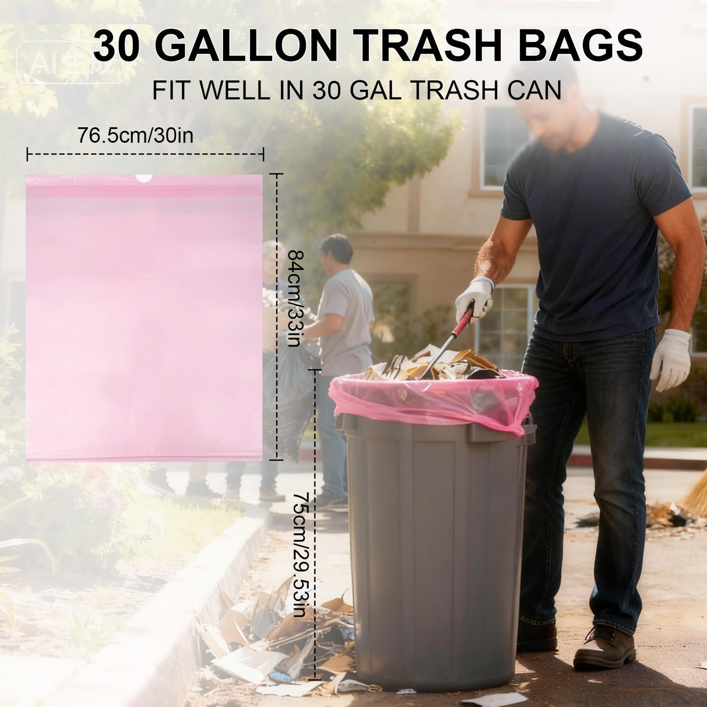 30 Gallon Drawstring Trash Bags,30 Count Multipurpose Extra Thick Garbage Bags,Break Resistant Drawstring Closure, for Office Home Hospital Big Waste Binst (Pink)