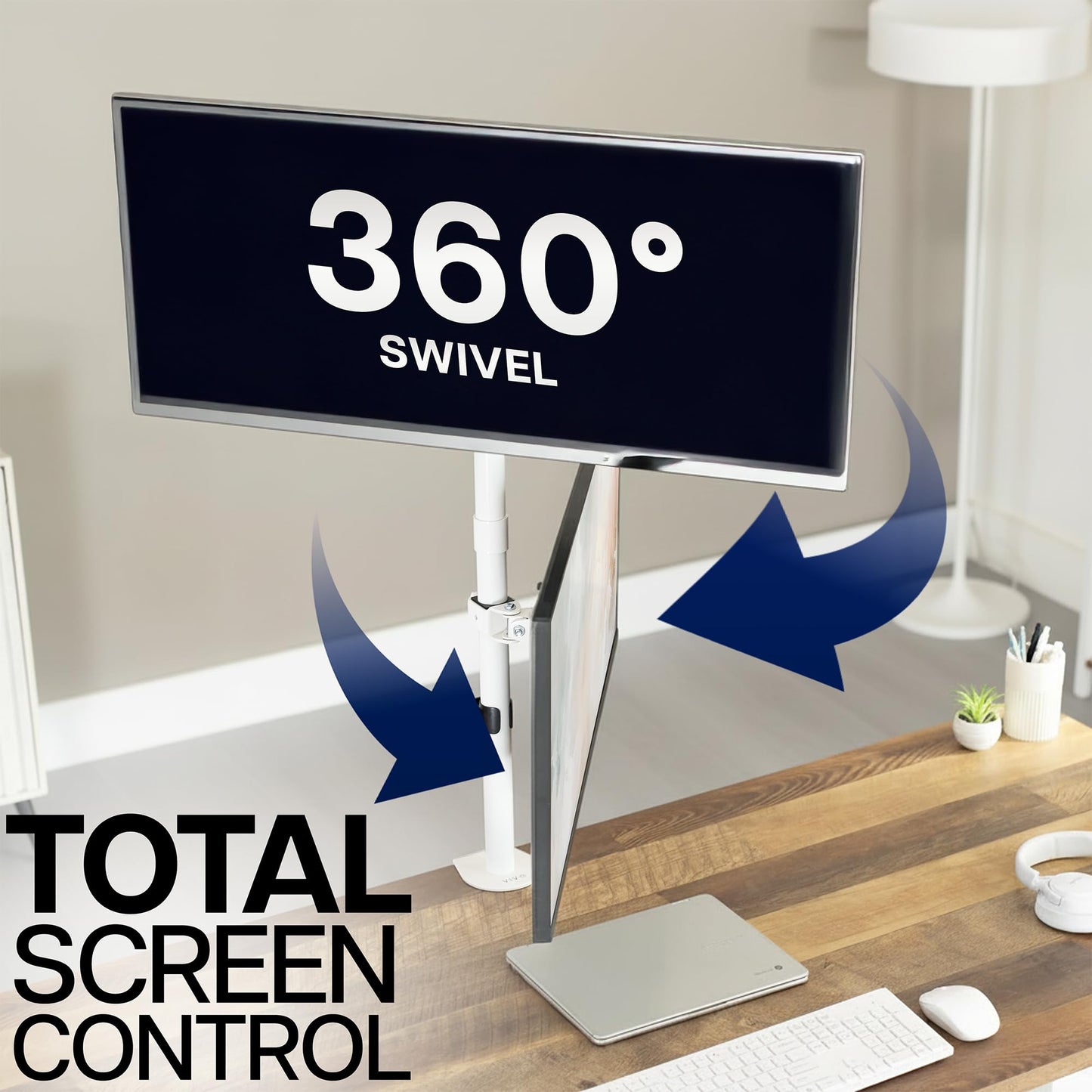 White Dual LCD Monitor Desk Mount Stand, Stacked Vertical 2 Screens up to 34"