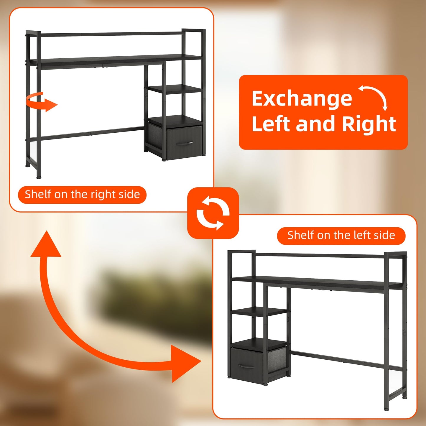 COTUBLR Desk Shelf, 41.3" Desktop Organizer Shelf, Desk Hutch for Computer Monitor, 4 Tier Desktop Display Rack, Wood Desktop Bookshelf Storage Rack for Home Office Dorm, Black