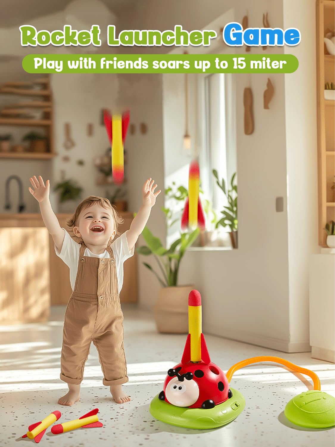 3 in 1 Children's Sports Set, Musical Jump, Toss Ring Game Toys, Stomping Launch Rocket Launcher for Kids, Sports Outdoors Toy for Ages 5-7 with Remote Control Outside Toys for Kids Ages 3 4 5 6 7 8 9