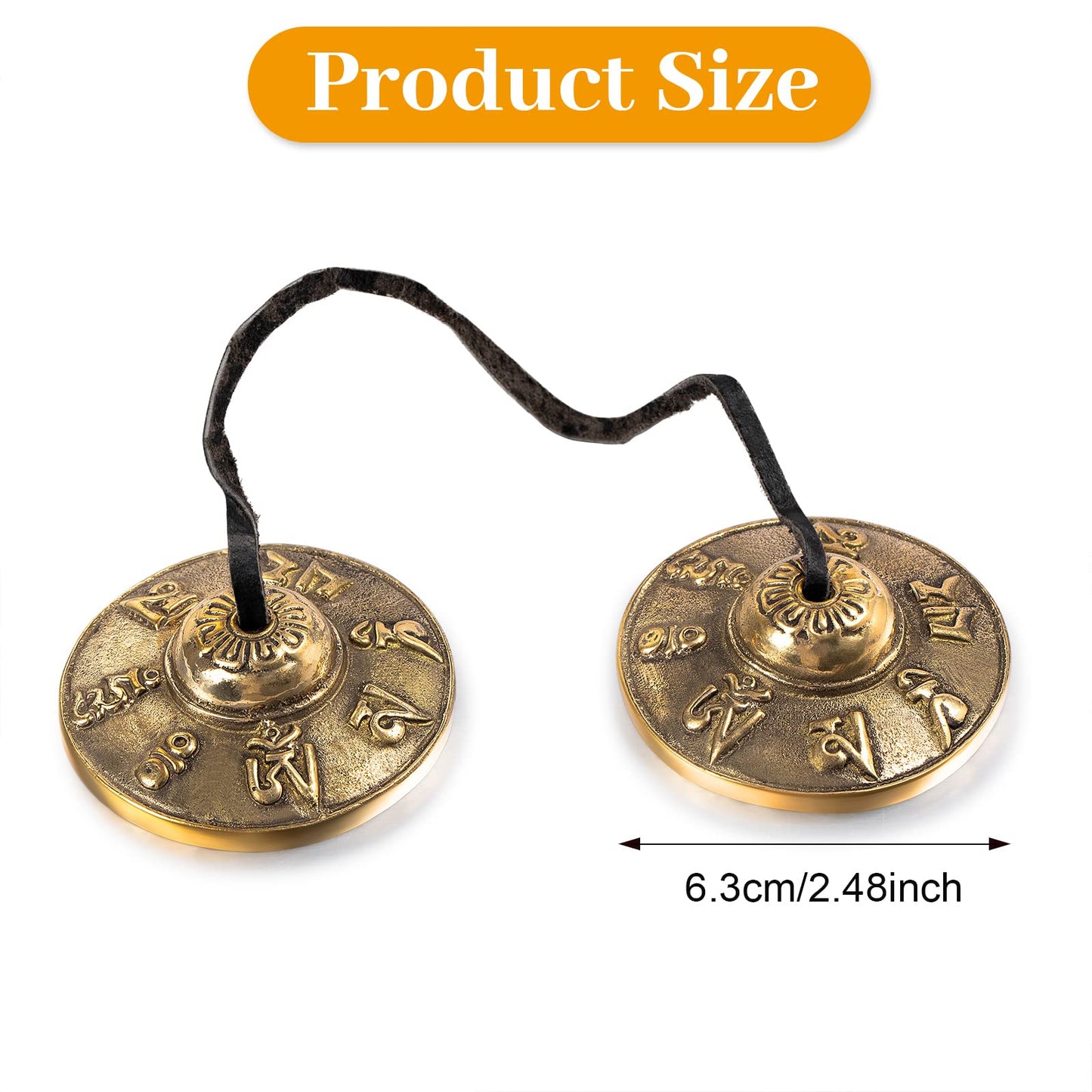 Boao Tibetan Bells Tingsha Cymbals Meditation Chime Bells with Tibetan Drawstring Cloth Bag, 6.3 cm Yoga Finger Meditation Chime for Percussion Instrument(Om Mane Padme Hum Symbols Embossed)