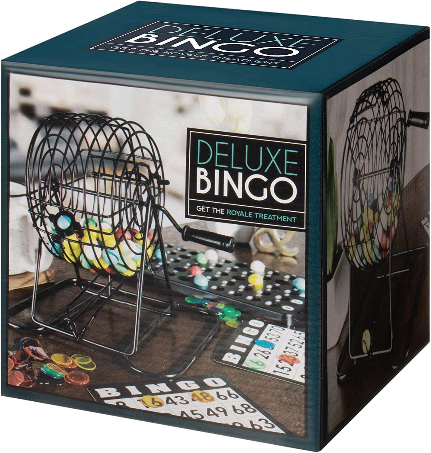 Bingo Game Set Deluxe 6-Inch Bingo with Colored Balls, 300 Bingo Chips and 50 Bingo Cards, Ages 14 and Up