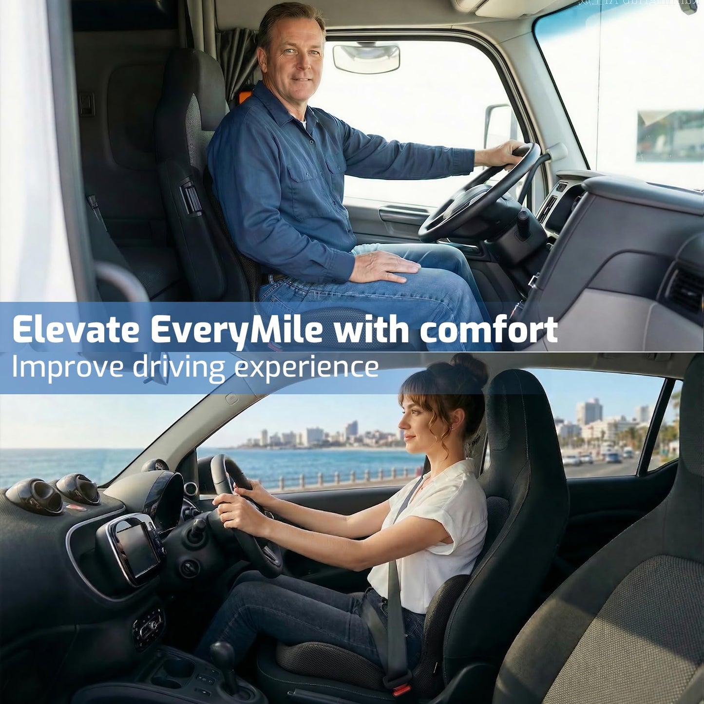 Ergonomic Seat Cushion,Memory Foam Cushion for Office Chair,Non Slip Car Seat Cushion,Designed for Long Sitting,Tailbone,Back Pain Relief,for Office,Home,Car Drivers,Desk Chair
