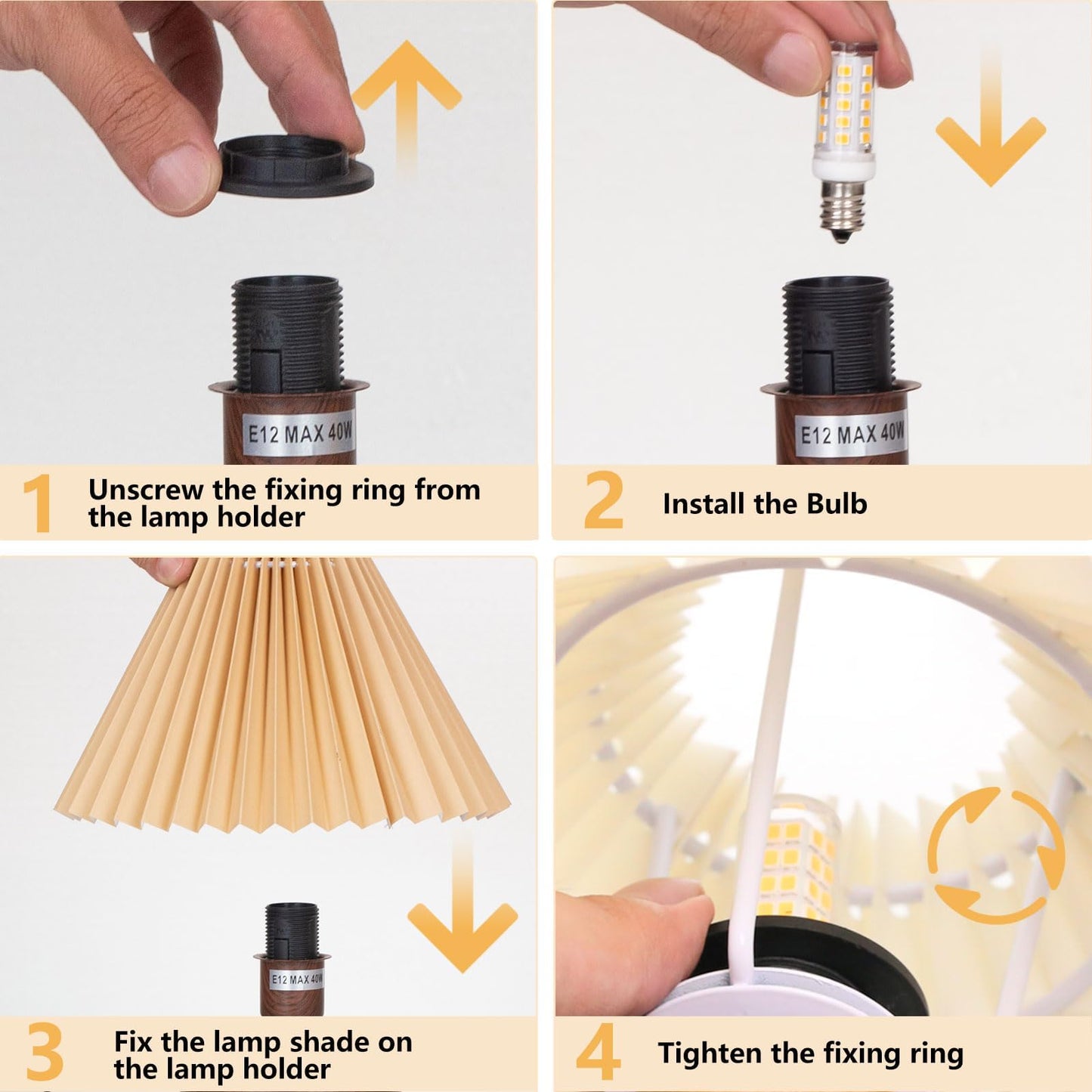 KUNJOULAM Small Pleated Table Lamp, Modern Bedside Nightstand Lamp with Coffee Lampshade, Metal Base Cute Lamp for Bedroom Living Room Home Office Decor E12 Bulb