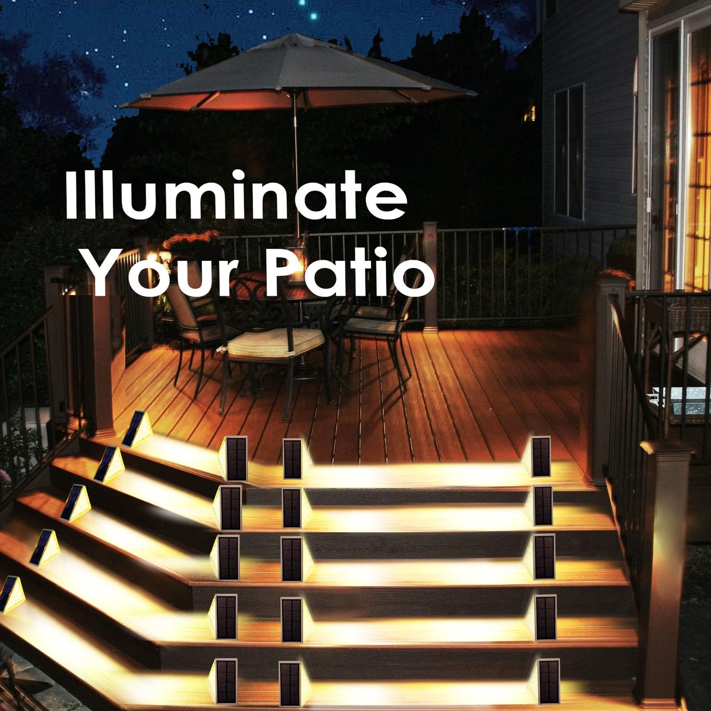 MoKasi Solar Stair Lights Outdoor - Triangle Stair Lights Outdoor Decor - LED Step Lights Waterproof - Solar Powered Porch/Patio/Curb Appeal/Front Door Motion Sensor Lighting - Warm White 8 Pack