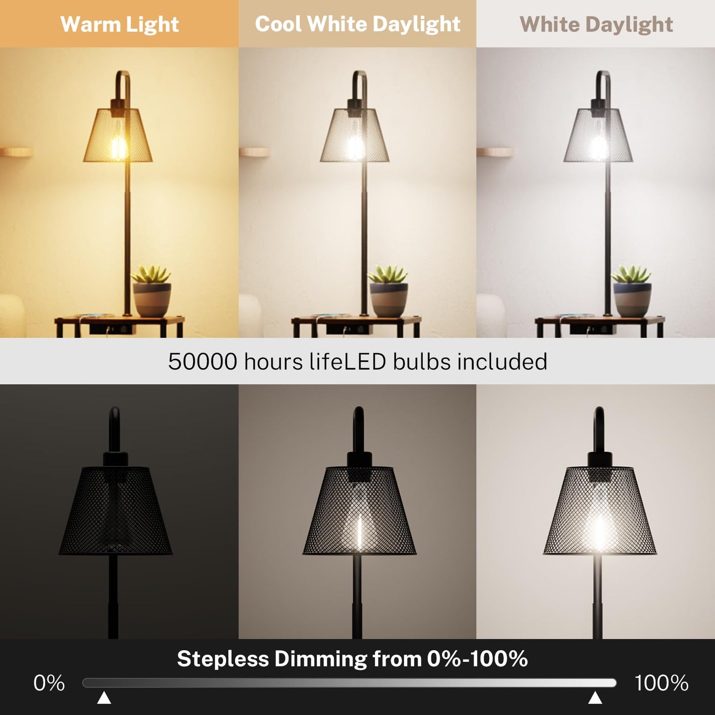 Pazarfami Floor Lamp with Table,Foor Lamp with Shelves,Side Table with USB Charging Port and Outlet,Modern Bedside Nightstand End Table with Lamp for Living Room,Bedroom,Guest Room,Bulb Included