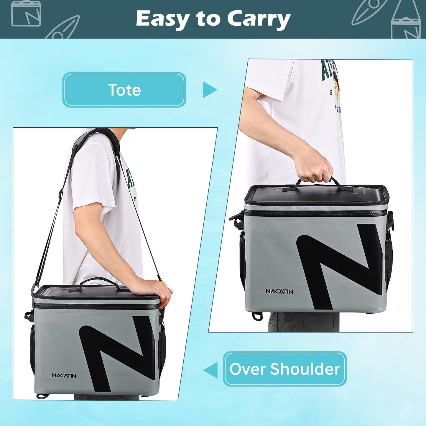 Cooler Bag, Large 5-Layer Leakproof Insulated Cooler with Bottle Opener, Removable Inner Liner Cooler Bag for Travel, Camping, Picnic, Paddle Board