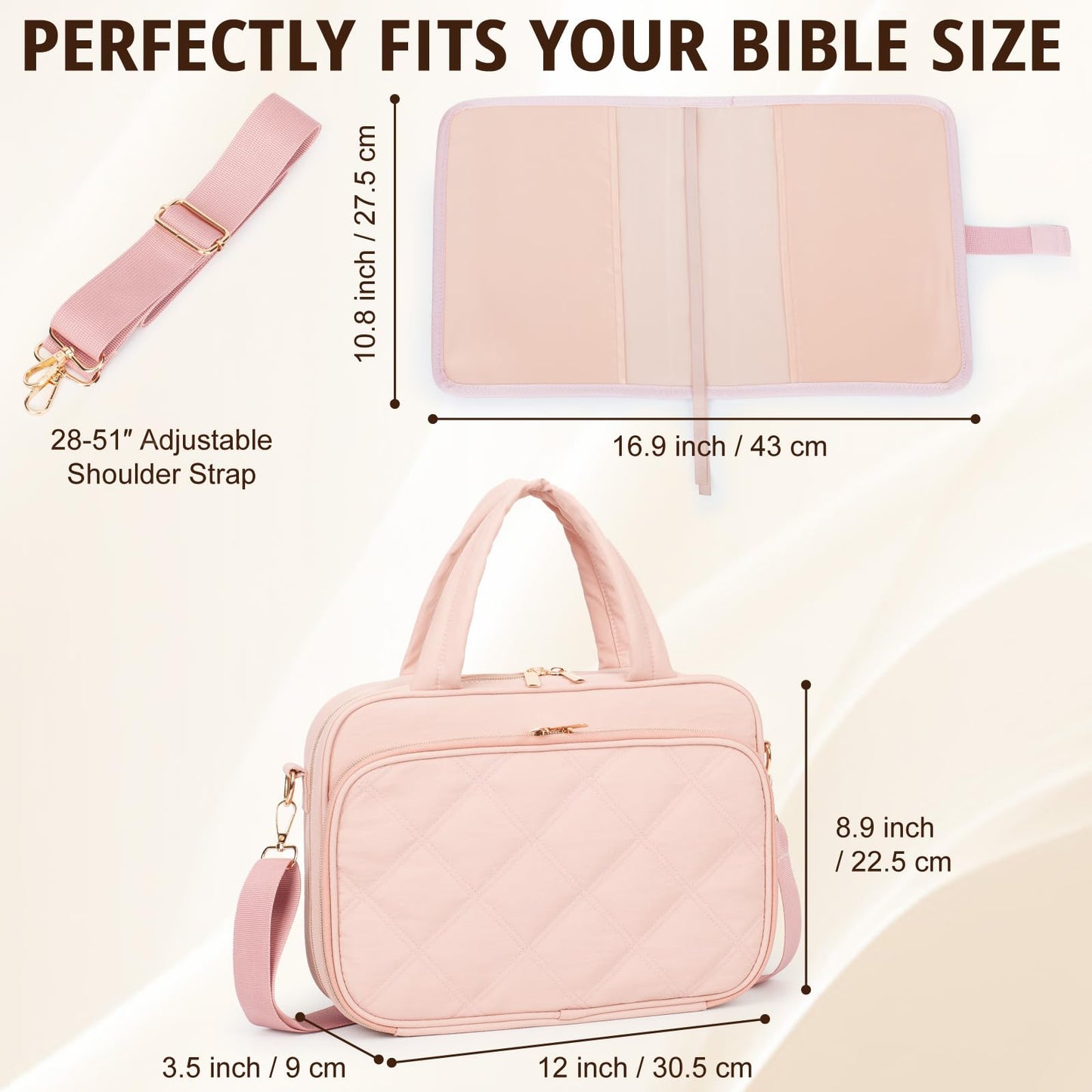 Large Bible Cover for Women,2 Compartments Bible Carrying Case With Handles Shoulder Strap, Soft Puffy Quilted Bible Bags With Book Cover Organizer, Scripture Tote For Church Study Supplies