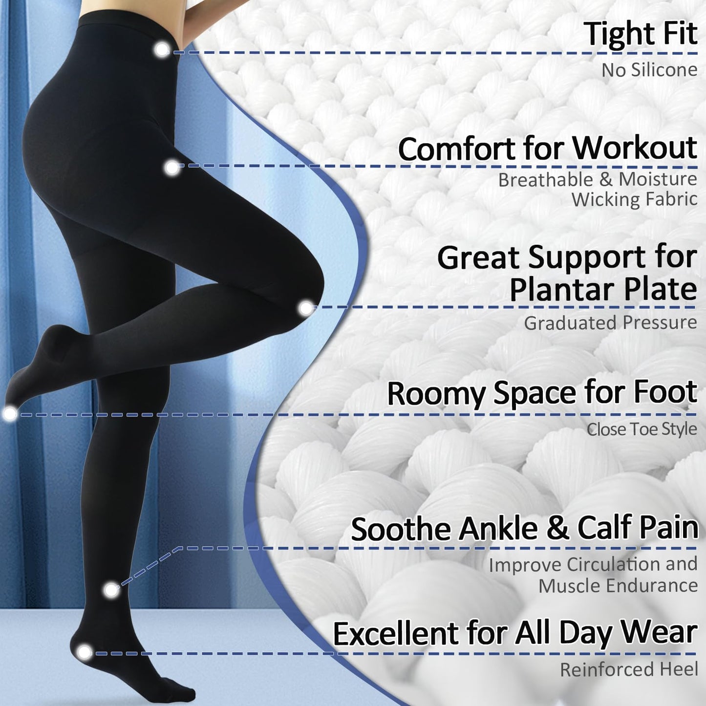 Beister Medical Compression Pantyhose for Women & Men, Opaque Closed Toe 20-30mmHg Graduated Support Tight, Waist High Compression Circulation Leggings for Varicose Veins, Edema, Flight, DVT