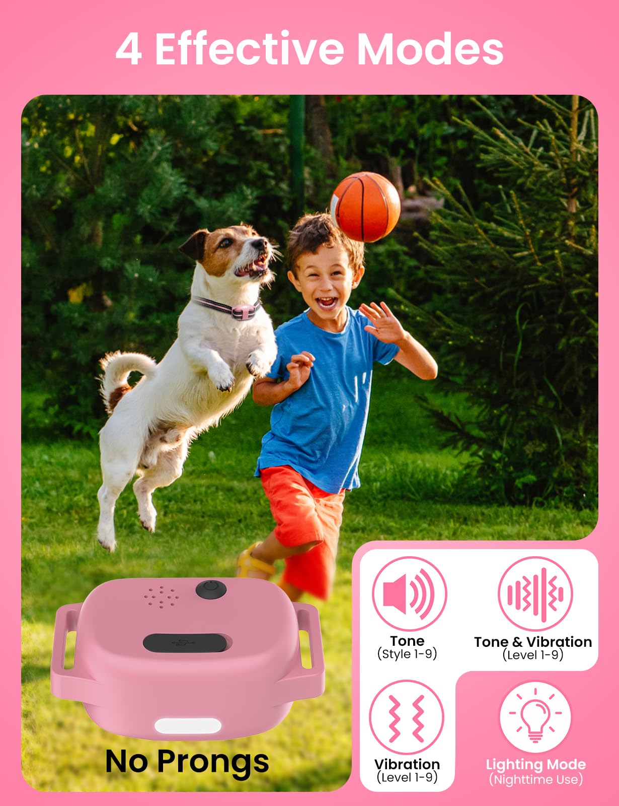 No Shock Dog Training Collar, Vibrating Dog Collar with Remote 3300ft, Beep and Vibration Collar for Dogs 10-110lbs | Vibrate Only, No Prongs | Painless&Humane to Stop Bad Behaviors (Pink)