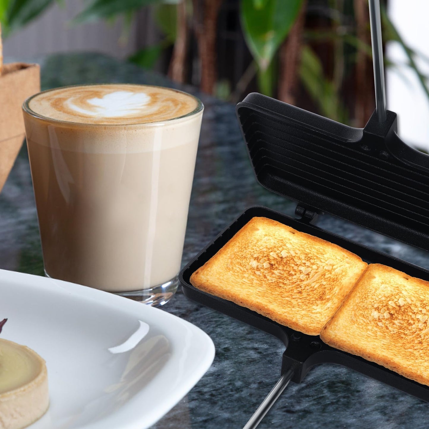 Double Pie Irons, Non-Stick Pie Irons for Camping Cast Iron with 4 Removable Handles Portable Campfire Sandwich Maker Mountain Pie Maker, Do not Grill Directly on Charcoal