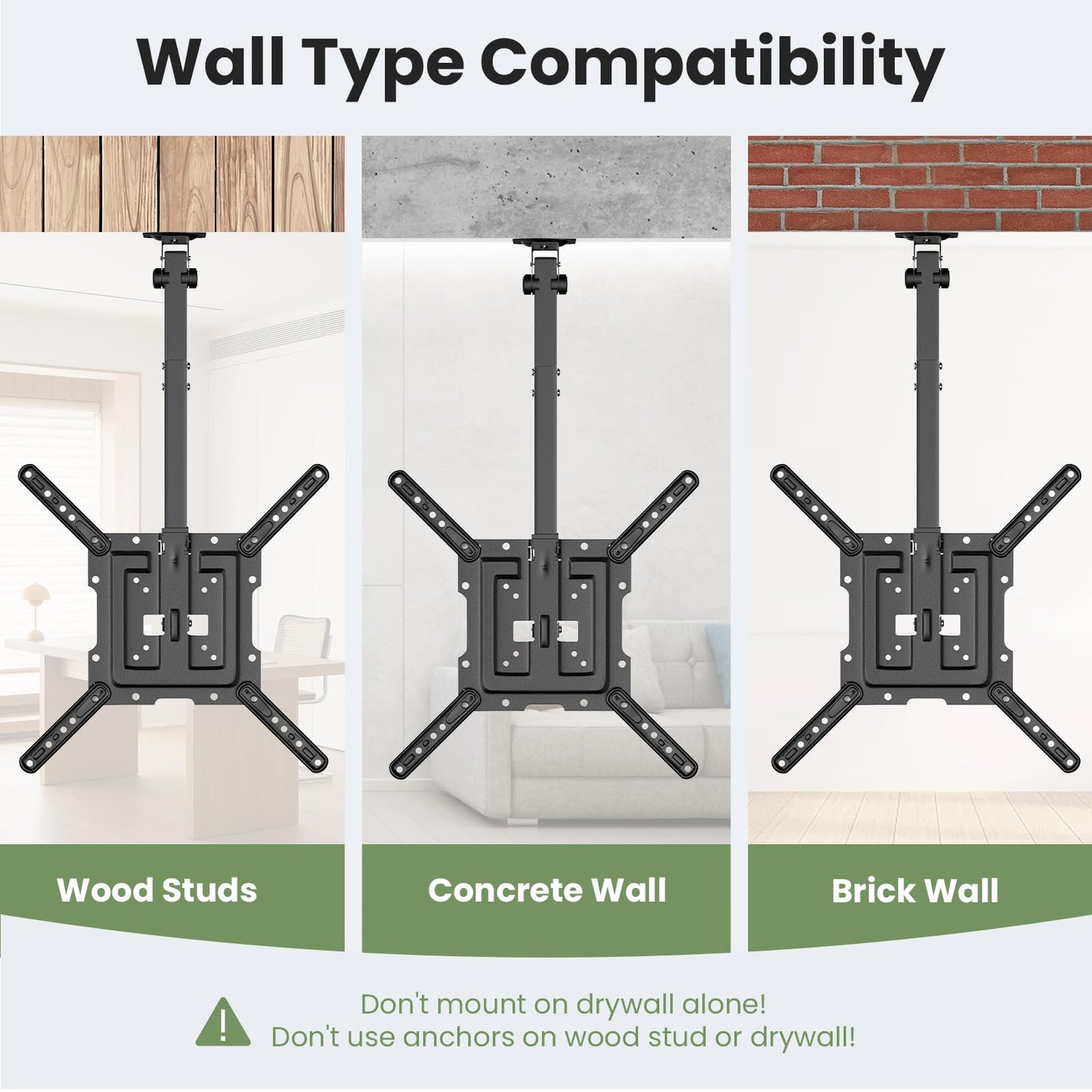 Ceiling TV-Mount Flip Down Folding - 23-55'' Manual Drop Down TV Mount, Fits Flat and Pitched Roof, Height Adjustable, Swivel, Max Load 44 lbs, Max VESA 400x400 mm, Black