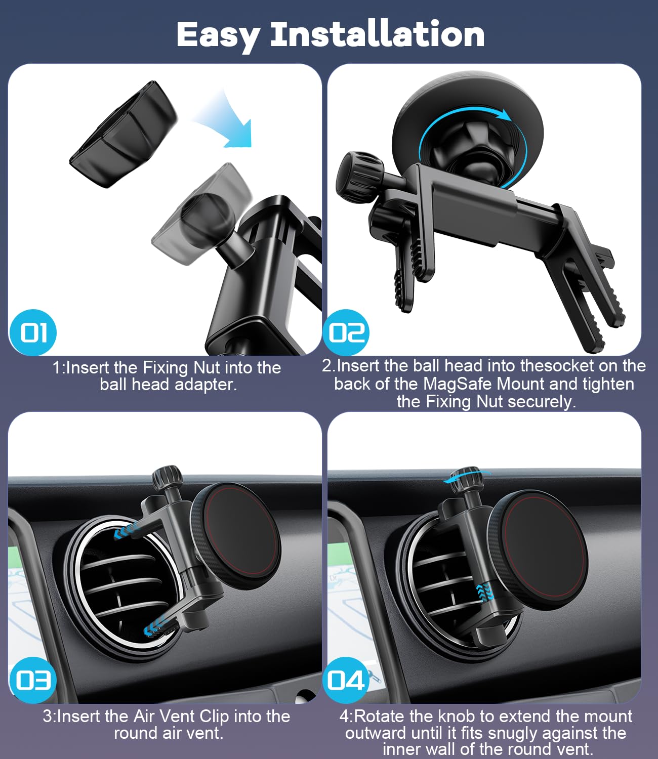 ALAFLY Magnetic Round Vent Car Phone Holder for Jeep Wrangler JL(2018-2025) Gradiator (2020-2024) Compass (2009-2016), Air Vent Car Mount Compatible with MagSafe for iPhone 17 16 15 14 13 12
