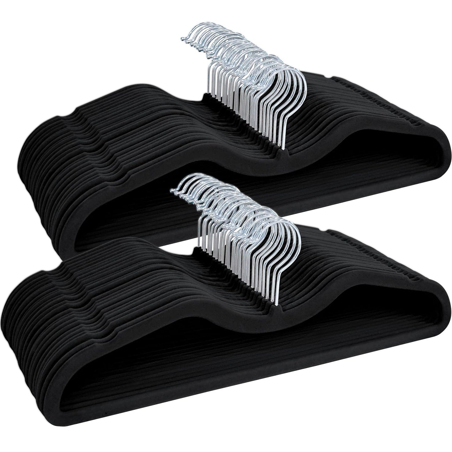 Velvet Hangers 50 Pack, Non Slip Clothes Hangers, Space Saving Short Neck Hangers, Heavy Duty Felt Hangers with 360° Rotatable Hook for Coats, Pants, Dress, Shirt, Black