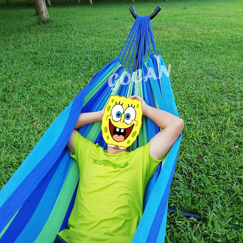 GOCAN Brazilian Double Hammock 2 Person Extra Large Canvas Cotton Hammock for Patio Porch Garden Backyard Lounging Outdoor and Indoor(Blue/Green) XXXL
